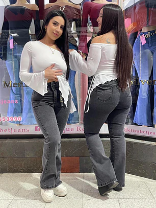 flare jeans pretina ancha  gris oscuro tapitas 