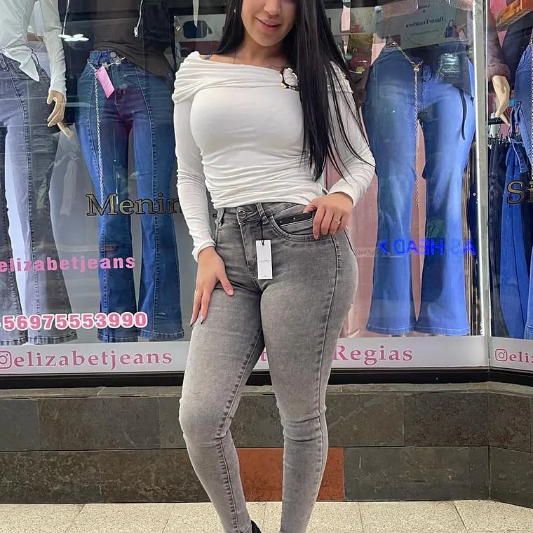 SKINNY JEANS GRIS CLARO UN BOTON TIRO ALTO  2
