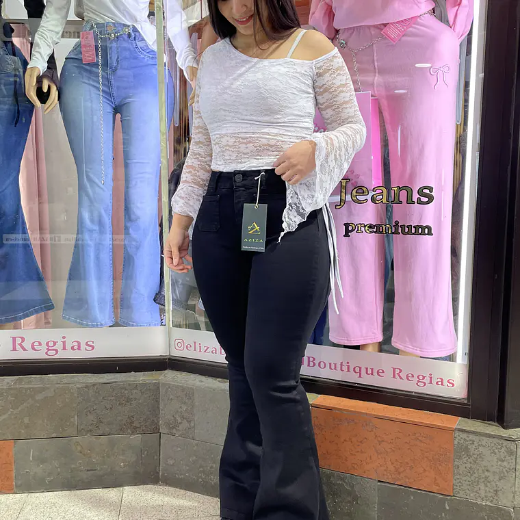 falre jeans sirena reductor de abdomen  negro tapitas  1