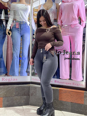 SKINNY JEANS GRIS DISEÑO COLOMBIANO 