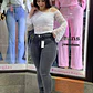 SKINNY JEANS  UN BOTON TIRO ALTO GRIS DESTELLOS  - Miniatura 1