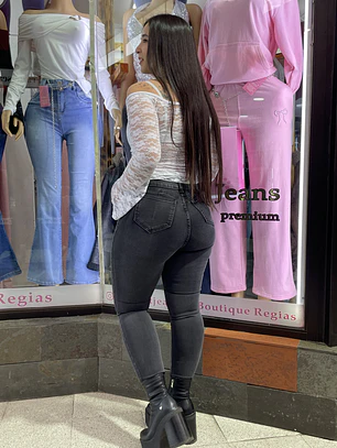 SKINNY JEANS  UN BOTON TIRO ALTO GRIS DESTELLOS 