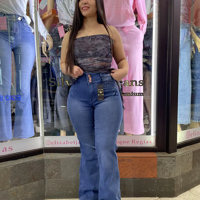 flare jeans  tapitas pretina ancha reductor celeste medio  1