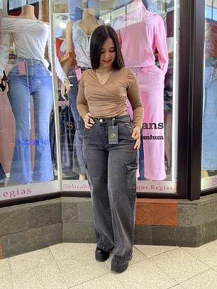 WIDE LEG RECTO CARGO GRIS 