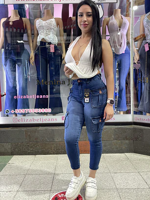 SKINNY JEANS TOBILLERO CARGO AZUL MEDIO 