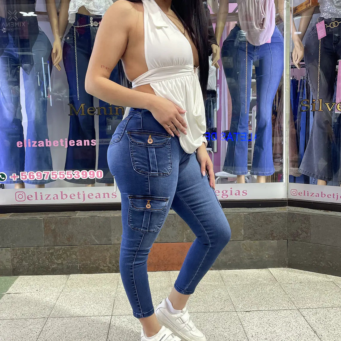 SKINNY JEANS TOBILLERO CARGO AZUL MEDIO  2