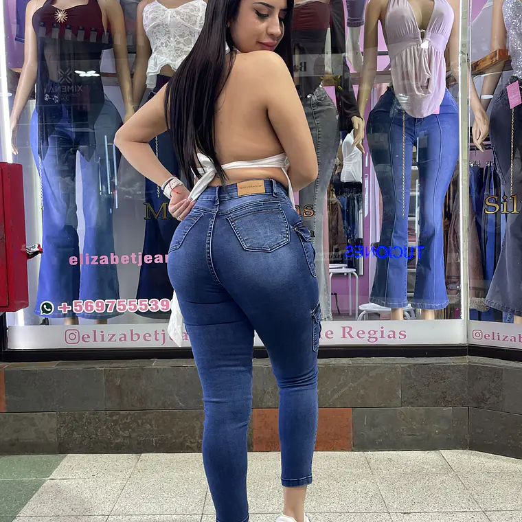 SKINNY JEANS TOBILLERO CARGO AZUL MEDIO  3