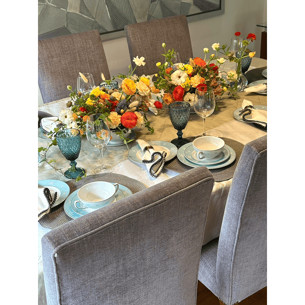 Pack 2 centros de mesa, 1 plinto alto, 2 floreros pequeños de vidrio 3