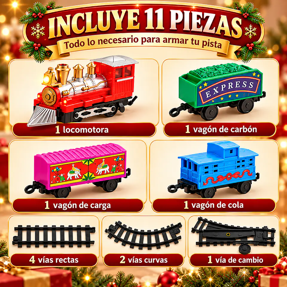 Tren Navideño Eléctrico Express 11 Piezas con Luces y Sonidos 2