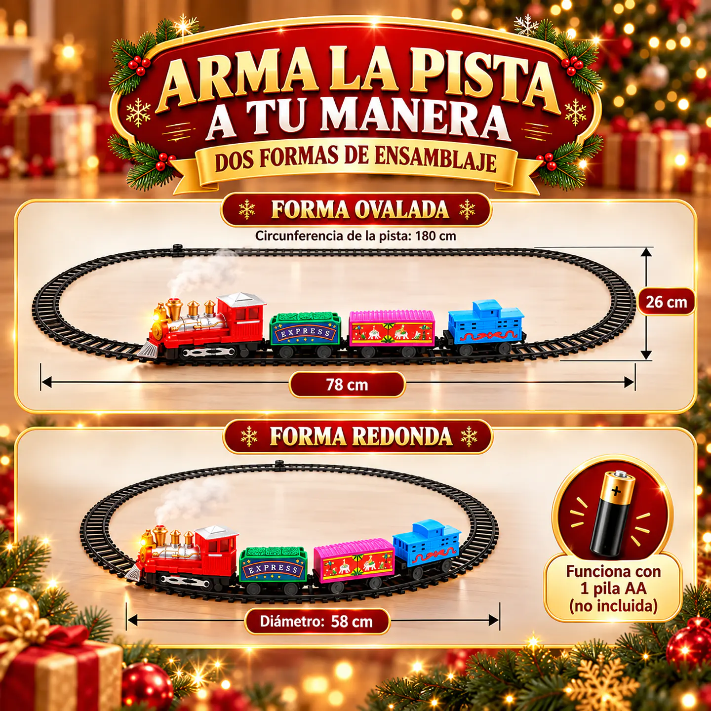 Tren Navideño Eléctrico Express 11 Piezas con Luces y Sonidos 3