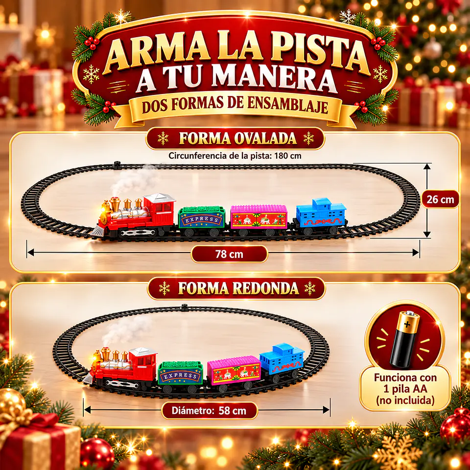 Tren Navideño Eléctrico Express 11 Piezas con Luces y Sonidos 3