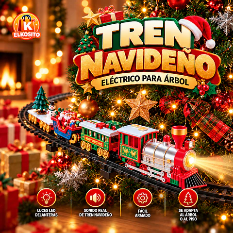 Tren Eléctrico Navideño para Árbol - 31 Piezas con Luz y Sonido