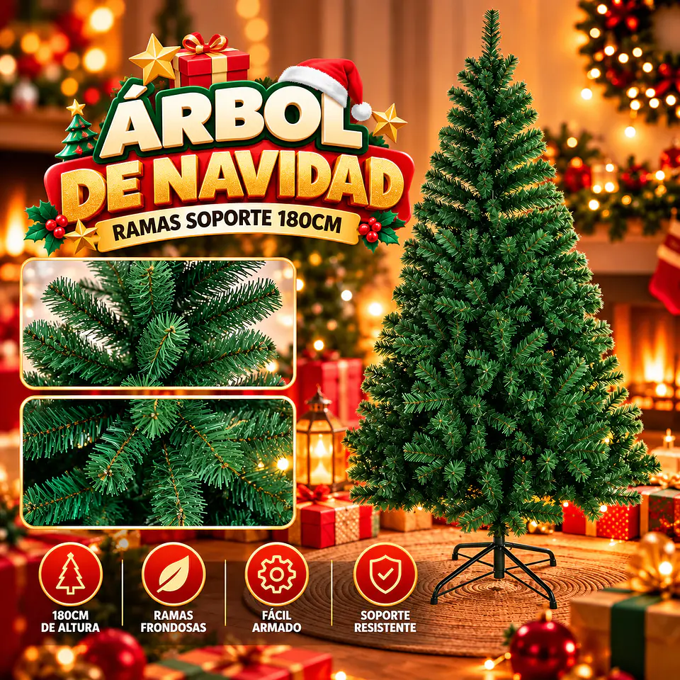 Árbol de Navidad Verde - 180 cm con Soporte 1