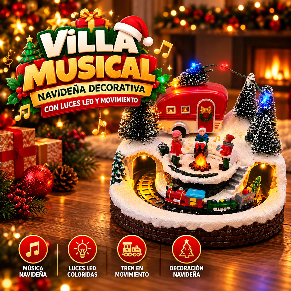 Villa Musical Navideña - Decorativa con Luces LED y Movimiento 1