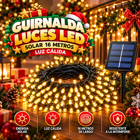 Guirnalda Luces LED Solar 16 Metros Luz Cálida