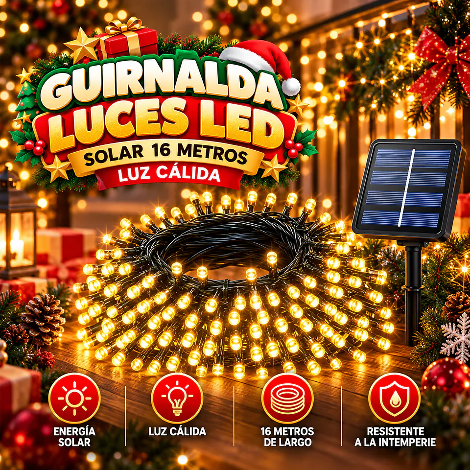 Guirnalda Luces LED Solar 16 Metros Luz Cálida 1