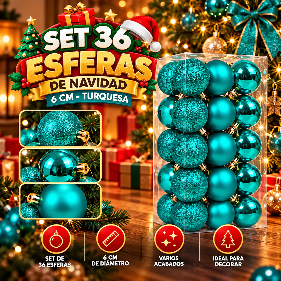 Set 36 Esferas Bolas de Navidad 6 cm Turquesa Decoración 1