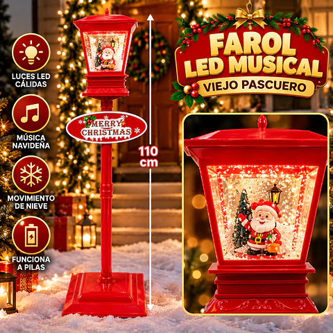 Farol Lámpara Poste Led Viejo Pascuero Arbol Farol Musical 110cm Decoración Navidad