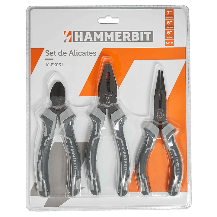 Set Alicate Universal 7'' Cortante 6'' Punta 6'' Hammerbit 1