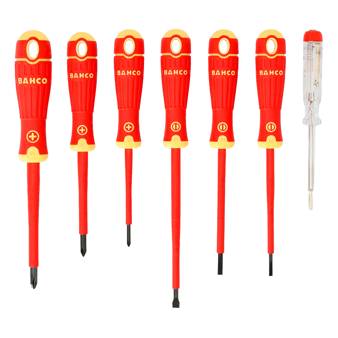 Juego de Destornilladores Aislados VDE BahcoFit con Comprobador de Tensión 7 Piezas | B220.027 1