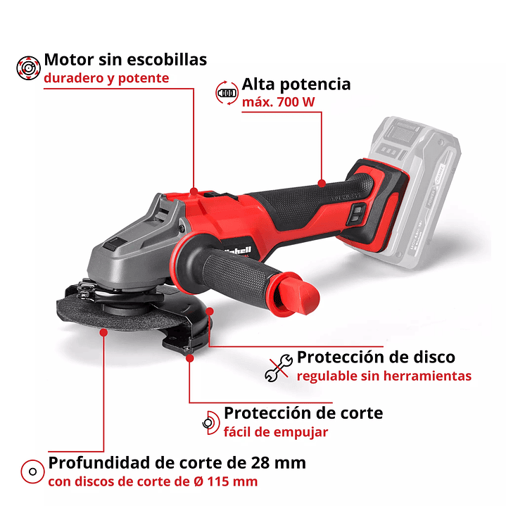 Esmeril Angular Inalámbrico Einhell TE-AXXIO 18/115 + Batería 4,0Ah y Cargador. 5