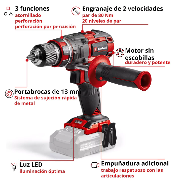 Taladro de Impacto Inalámbrico Einhell TP-CD 18/80 Li-i BL + Starter Kit 18V 4,0Ah Brushless 2