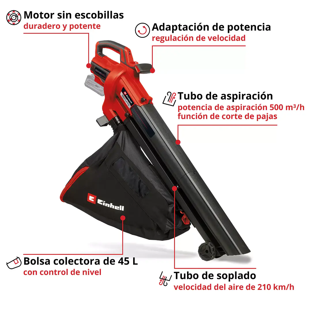 Aspiradora de hojas inalámbrica VENTURRO 18/210 Einhell 18V + Starter Kit 18V 2,5Ah 2