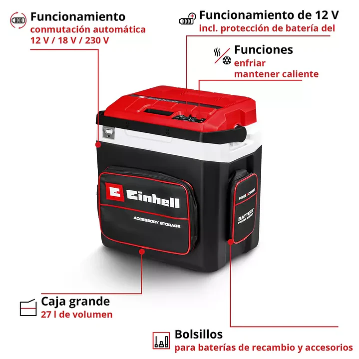 Cooler Inalámbrico 18V 27 L Einhell + Starter Kit 4.0Ah – Refrigeración portátil para uso industrial o residencial 3