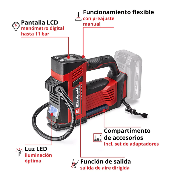 Compresor de Aire Inalámbrico Einhell CE-CC 18/23 D Li + Starter Kit Baterí­a 18V De 2.5Ah + Cargador  3