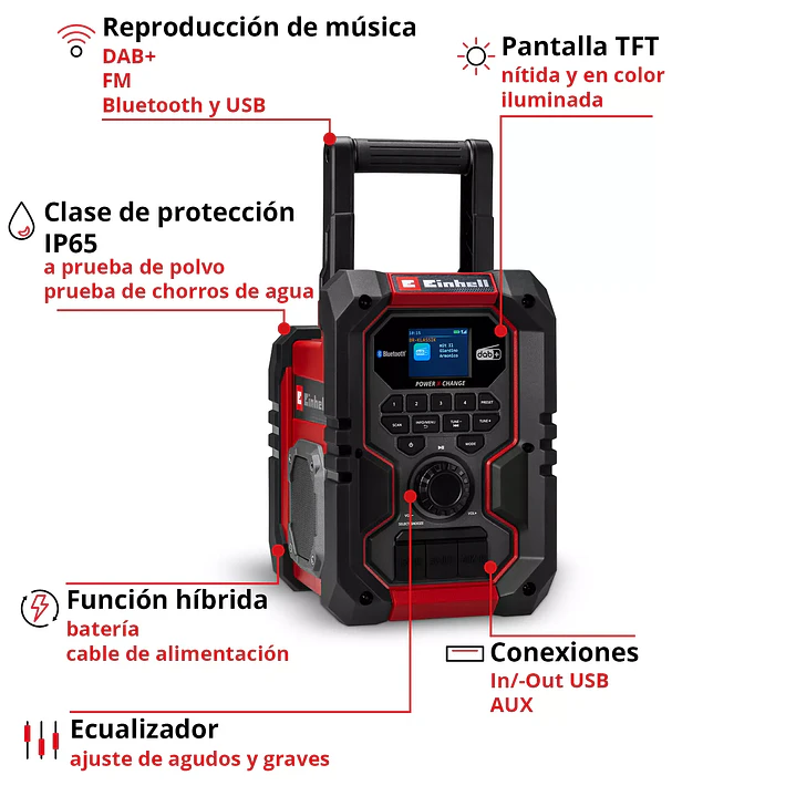 Radio Inalámbrica Einhell TE-CR 18 Li DAB+/FM/BT + Starter Kit 18V 2,5Ah 3