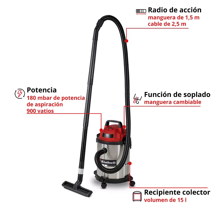 Aspiradora Eléctrica Seco/Húmedo Einhell TC-VC 1540 S 900 W 15 L 3