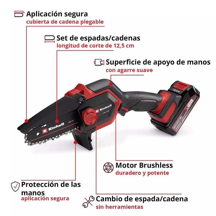 Motosierra de Poda Inalámbrica Einhell GE-PS 18/15 Li Kit con Bolso – 18 V + Batería 2,5 Ah 3