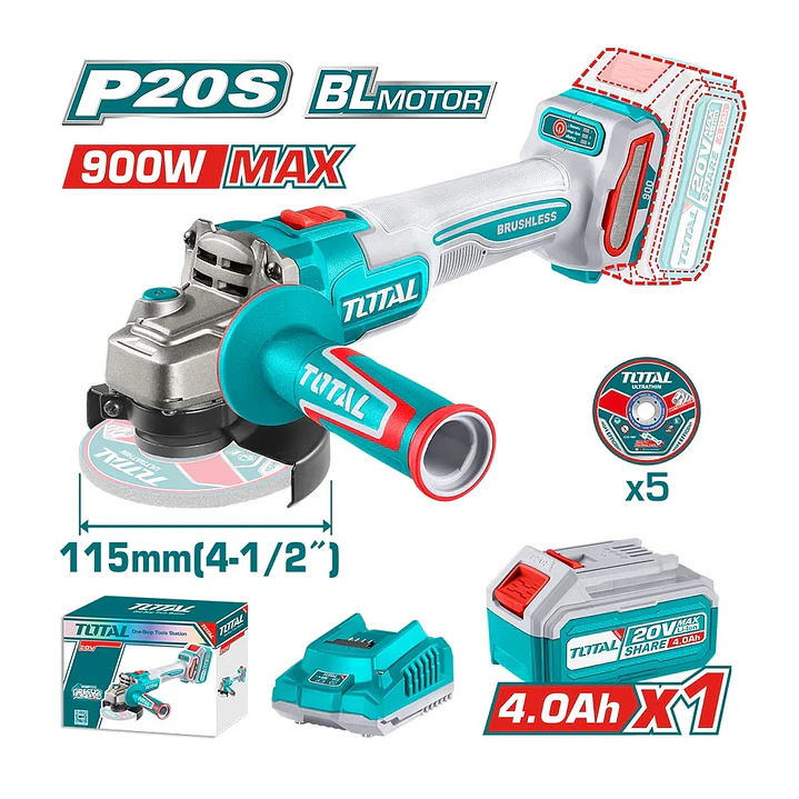 Esmeril Angular Inalámbrico 20V 115 mm (4-1/2”) TOTAL + Batería y Cargador 1