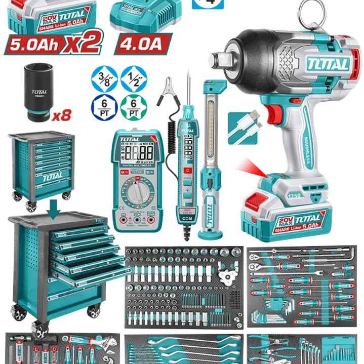 Carro Herramientas 296 pzas + Llave de Impacto 1/2