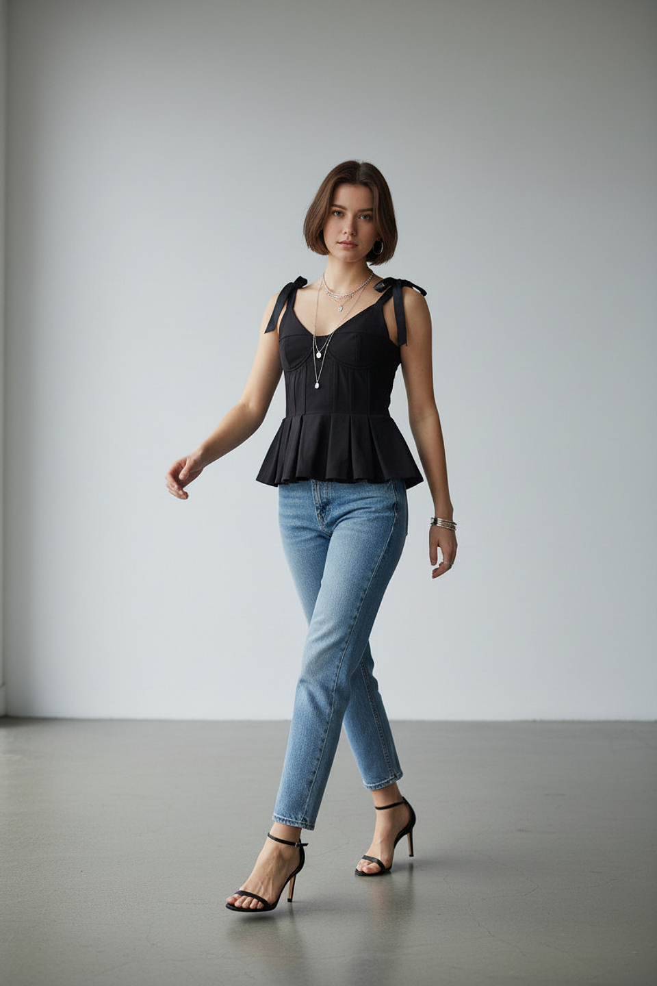 Corset Negro y Detalles en Prenses – Tiras en Cinta, Estilo Elegante Mujer 1