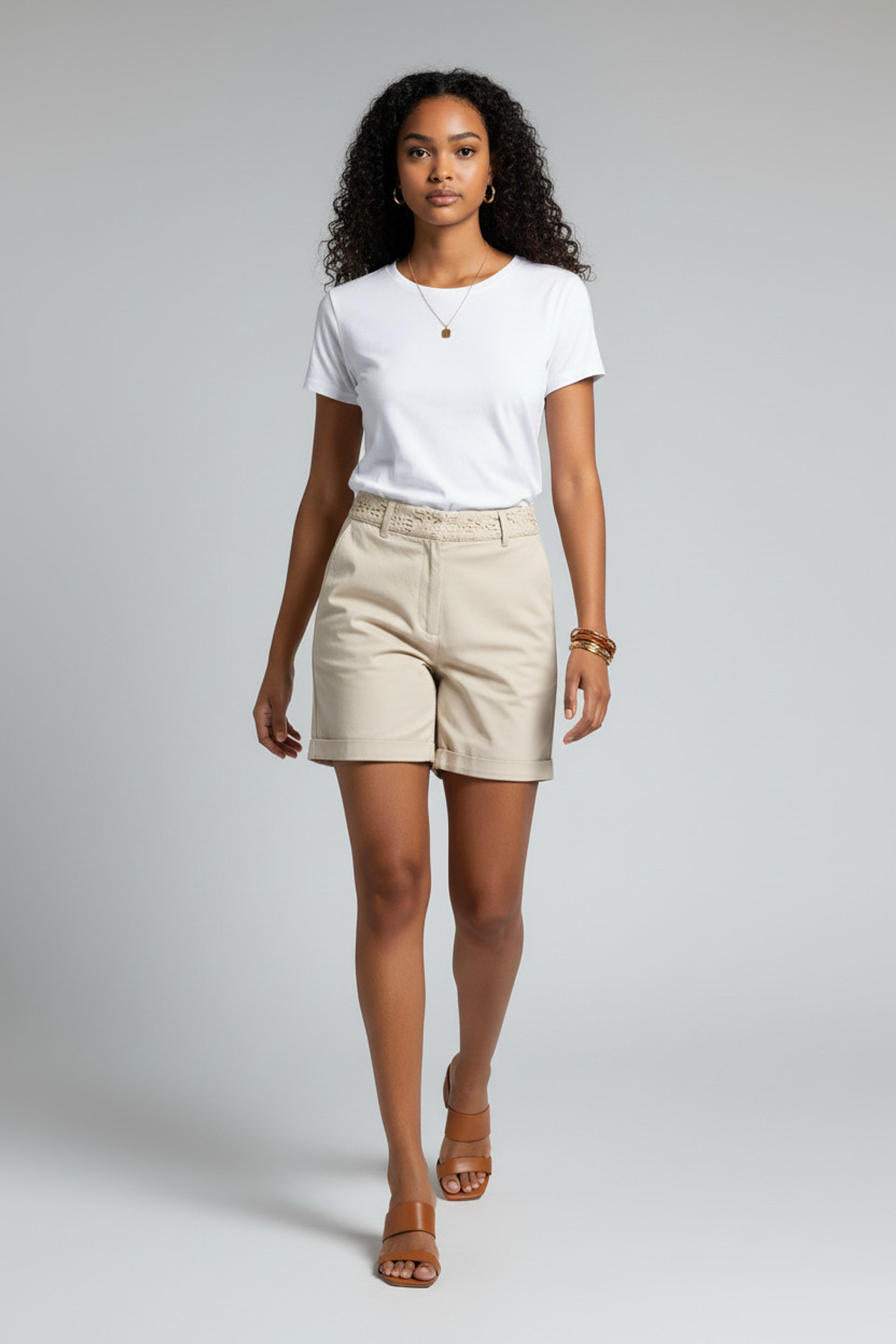 Bermuda Jean Beige Mujer con Bolsillos y Cintura Tejida – Short Cómodo y Casual Elegante 1