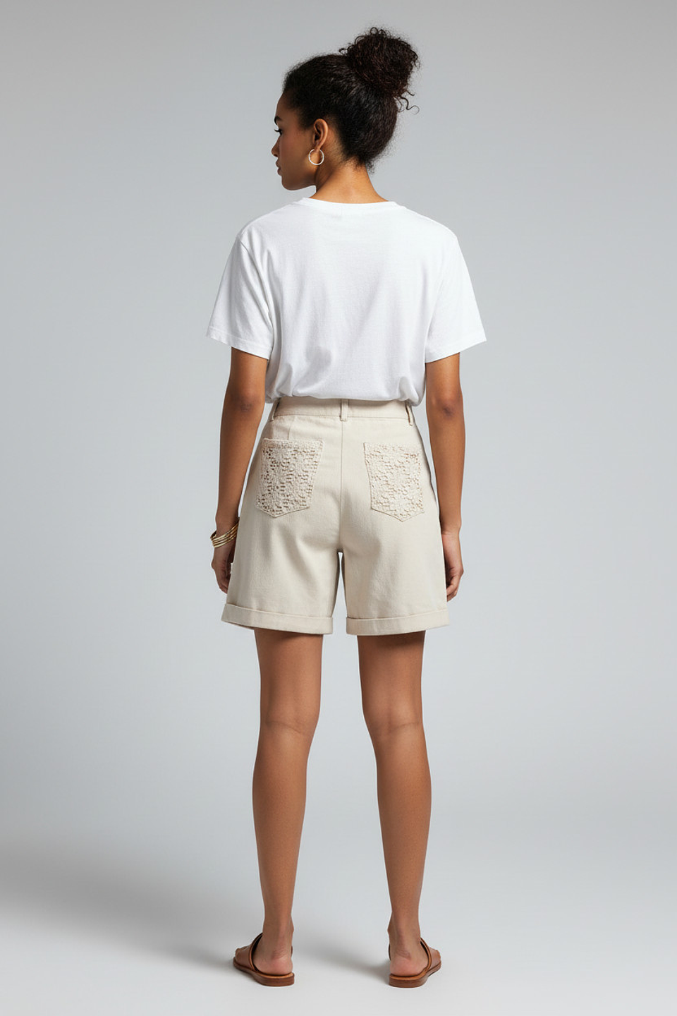 Bermuda Jean Beige Mujer con Bolsillos y Cintura Tejida – Short Cómodo y Casual Elegante 2