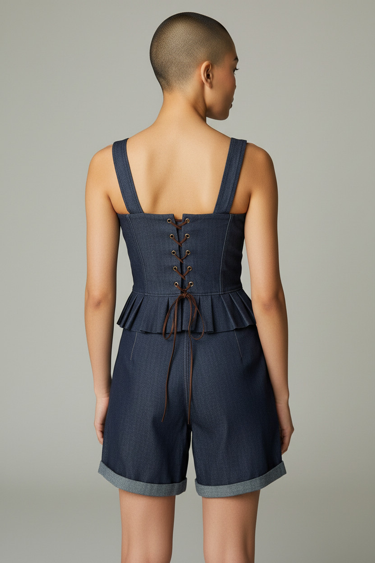 Conjunto Denim Mujer Tipo Corset con amarre – Set Jean Moderno y Ajustable 2