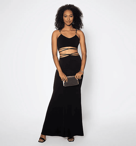 Vestido Largo Sirena Negro Mujer – Tiras Cruzadas, Elegante y Ajustado para Fiesta
