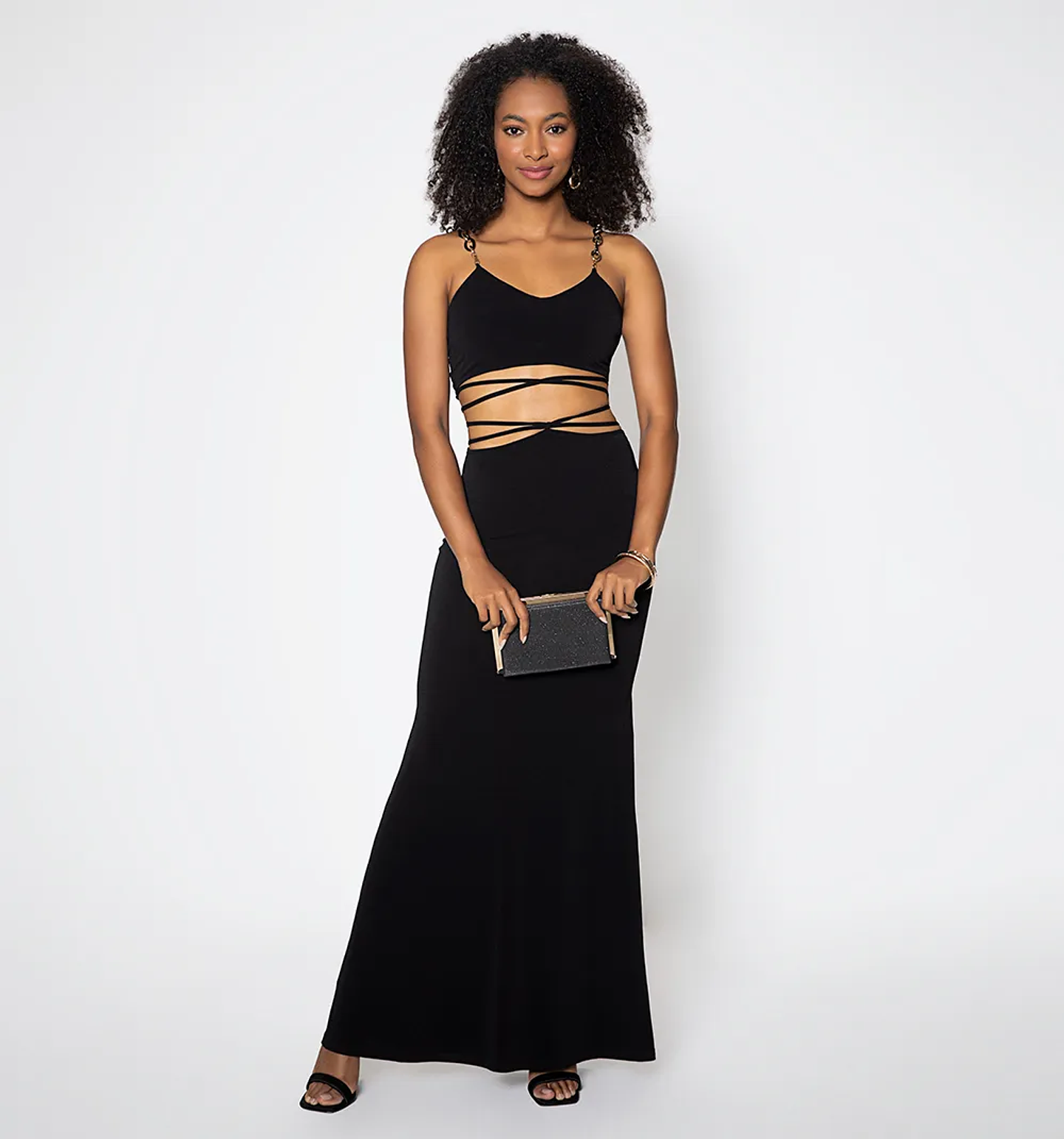 Vestido Largo Sirena Negro Mujer – Tiras Cruzadas, Elegante y Ajustado para Fiesta 1