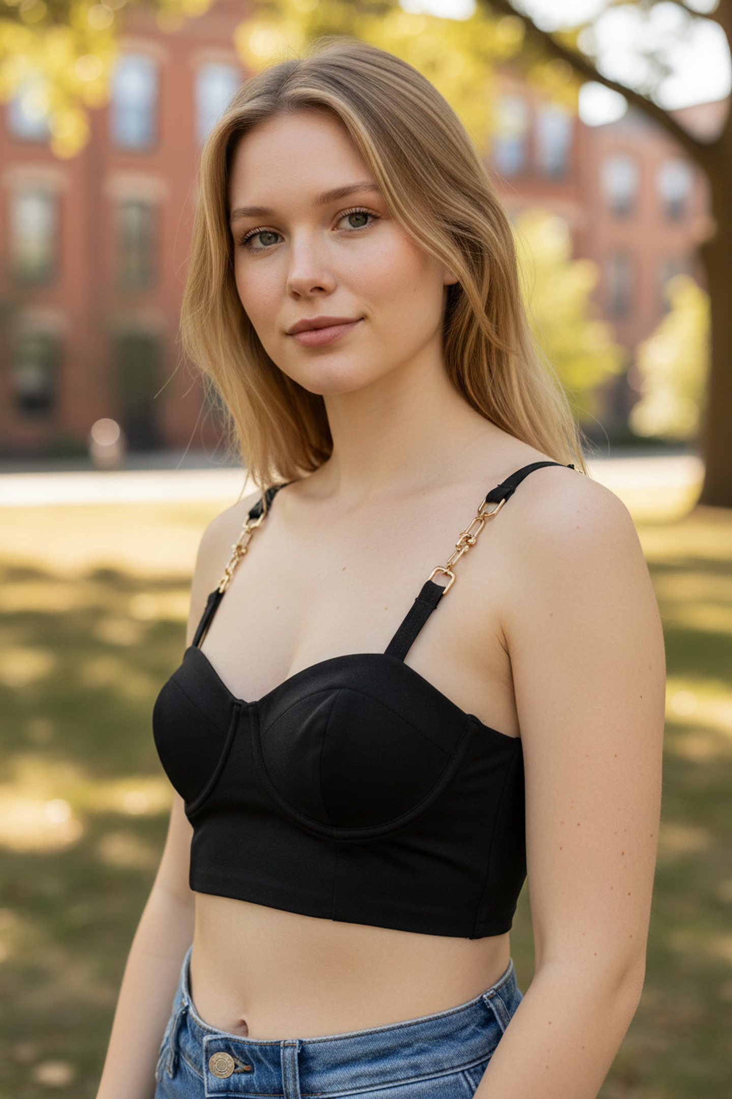 Crop Top Negro Licrado Mujer con Tiras y Arandelas – Top Ajustado Elegante y Moderno 1