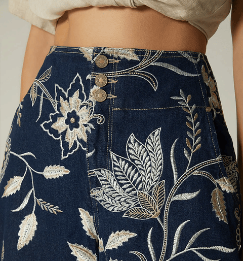 Jean Culotte Tiro Súper Alto Mujer en Jacquard – Denim Elegante y Moderno