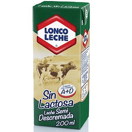 Leche sin lactosa Lonco Leche Pack 6 uu de 200 CC