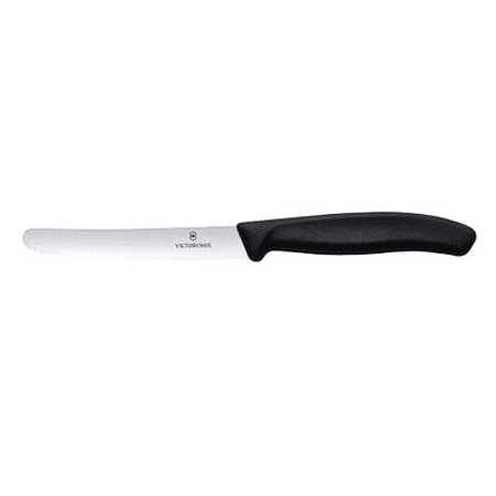 Cuchillo de mesa y cuchillo para tomates Swiss Classic. color Negro . Hoja 11 cm. Victorinox®