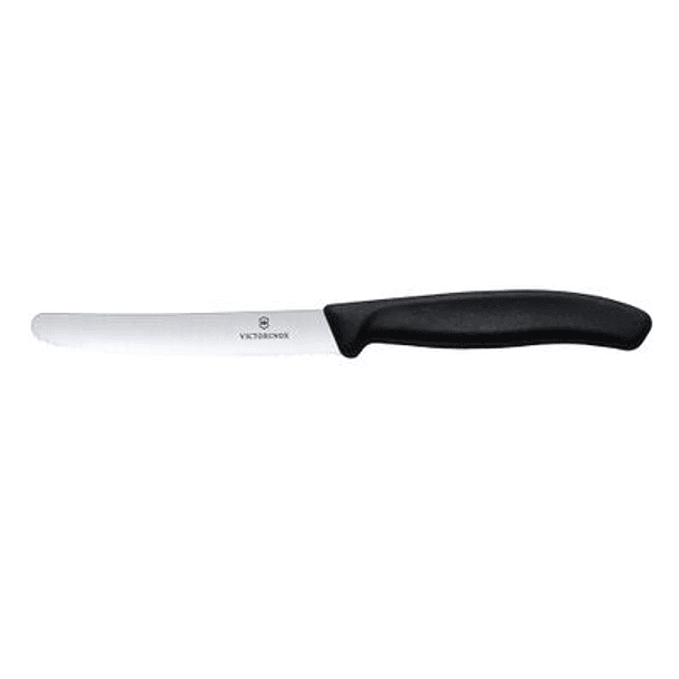 Cuchillo de mesa y cuchillo para tomates Swiss Classic. color Negro . Hoja 11 cm. Victorinox® 