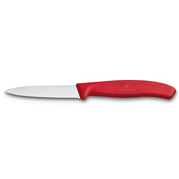 Cuchillo Verdura Puntiagudo Dentado color Rojo Hoja 8 cm. Victorinox® 