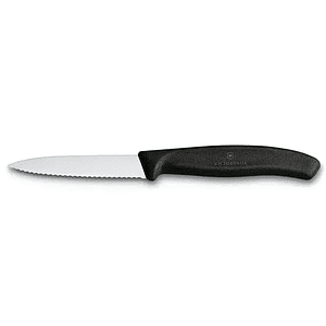 Cuchillo Verdura Puntiagudo Dentado color Negro Hoja 8 cm. Victorinox