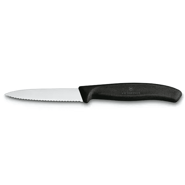 Cuchillo Verdura Puntiagudo Dentado color Negro Hoja 8 cm. Victorinox® 