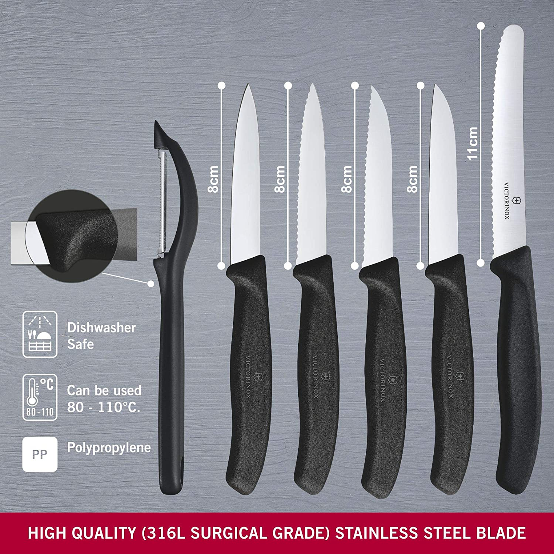Set de cuchillos mondadores Swiss Classic negro, 6 piezas  Victorinox