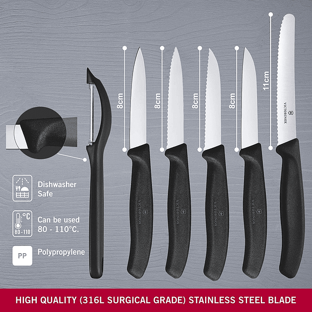 Set de cuchillos mondadores Swiss Classic negro, 6 piezas  Victorinox 2